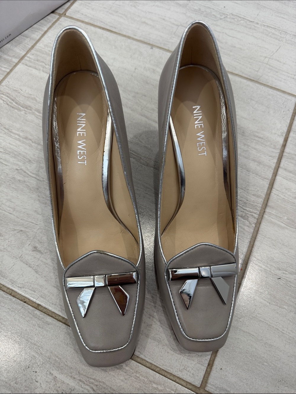 Nine West Silver Bow-Trim Heels